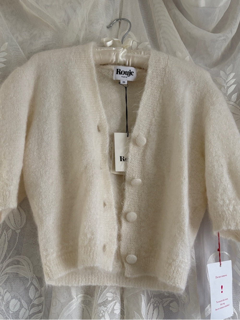 Romantic coquette minimalist timeless chic French girly mohair blend cardigan - Picture 6 of 8